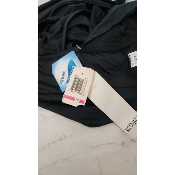 Badgley Mischka One-Piece Swimsuit Ruched Waist Deep Plunge Black Size 10 NWT - Picture 5 of 7